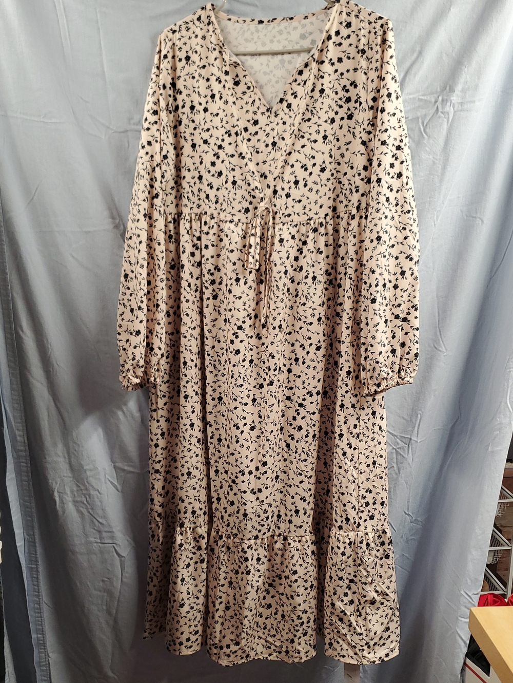 Cream Floral V-Neck Maxi Dress with Tie Waist